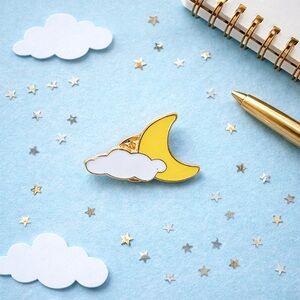3/$15 Moon & Cloud Enamel Pin | Crescent Moon Lapel Brooch | Celestial Kawaii